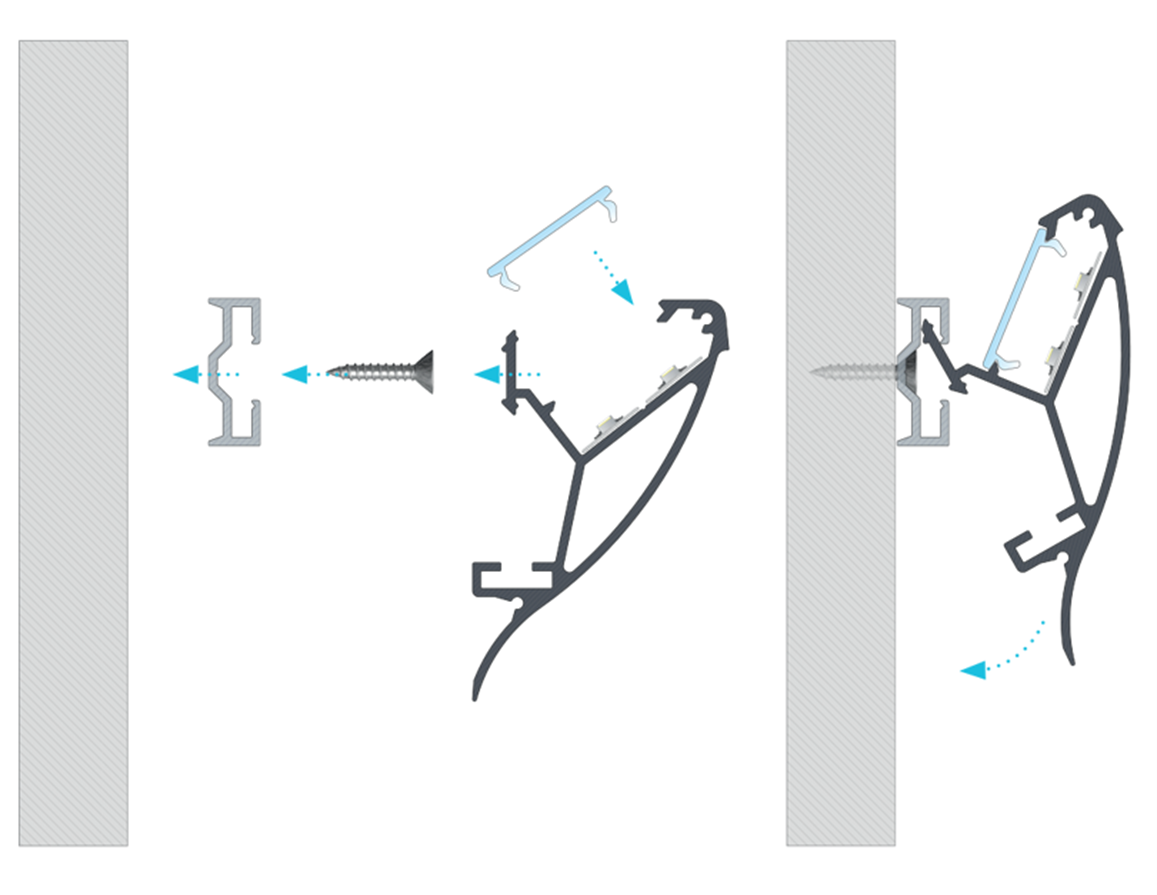 Montaż systemu profilu CONVA Lumines z wykorzystaniem profilu montażowego SPARO Lumines.